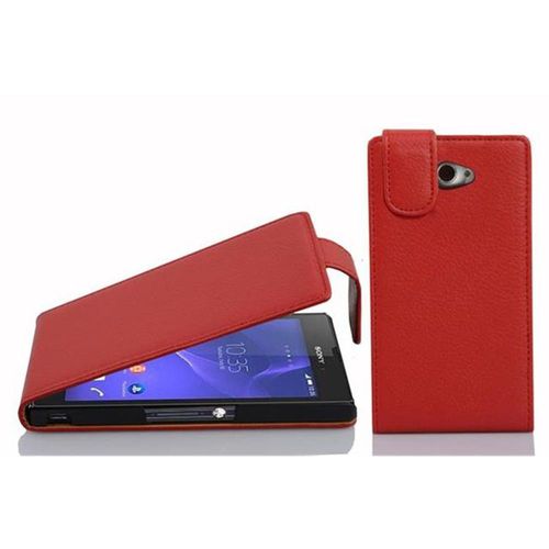 Cadorabo Housse Compatible Avec Sony Xperia M2 / M2 Aqua En Rouge Cerise - Étui De Protection Au Design Flip En Similicuir Structuré
