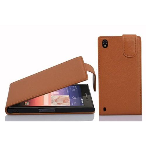 Cadorabo Housse Compatible Avec Huawei Ascend P7 En Noisette Marron - Étui De Protection Au Design Flip En Similicuir Structuré