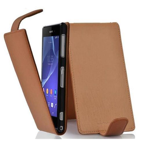 Cadorabo Housse Compatible Avec Sony Xperia Z2 En Noisette Marron - Étui De Protection Au Design Flip En Similicuir Structuré