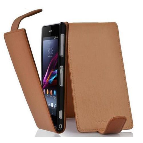 Cadorabo Housse Compatible Avec Sony Xperia Z1 En Noisette Marron - Étui De Protection Au Design Flip En Similicuir Structuré