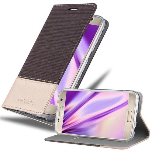 Coque Pour Samsung Galaxy S7 En Anthracite Or Housse De Protection Étui Avec Fermeture Magnétique, Fonction De Support Et Compartiment Pour Carte