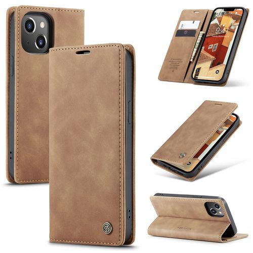 Coque Pour Iphone 14,Etui De Iphone 14 Premium En Cuir Pochette Protection,Étui Pour Iphone 14 Portefeuille Rabat Clapet Case,Marron