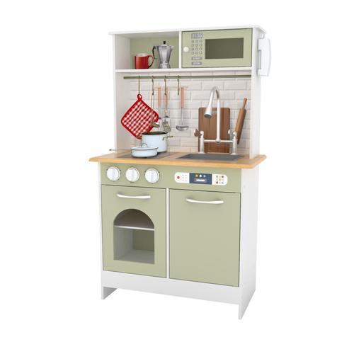 Teamson Kids Cuisine Enfants Little Chef Boston Dinette En Bois Jeux D'imitation Cuisine De Jeux Interactive Avec 9 Accessoires Blanche/Verte Td-12679e