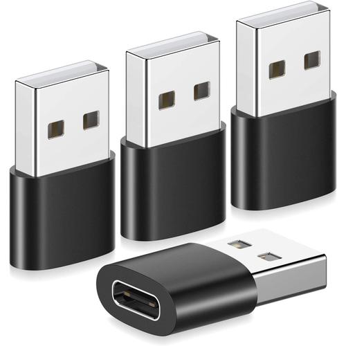 Adaptateur USB C femelle vers USB male (lot de 4), yootech Adaptateur USB-C  vers USB, connecteur de cable de chargeur d'alimentation de type C vers A  compatible avec iPhone 13 12 Mini