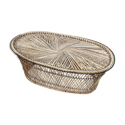 Table Basse Ovale  Palmier En Buri Annes 1970 Bois