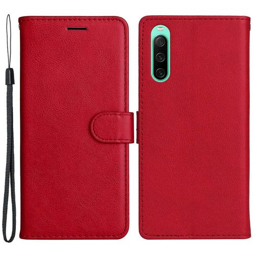 Housse Pour Sony Xperia 10 Iv 5g - Etui Coque Pochette Portefeuille + Verre Trempe - Rouge
