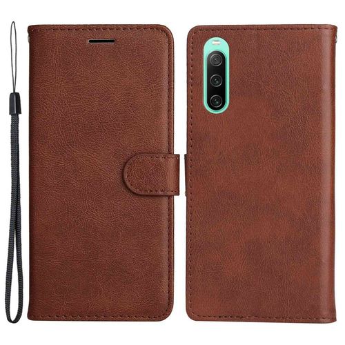 Housse Pour Sony Xperia 10 Iv 5g - Etui Coque Pochette Portefeuille + Verre Trempe - Marron