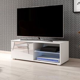 Meuble Tv 1 Porte Abattante Avec Led 100x40x36 Cm Blanc - Rilma