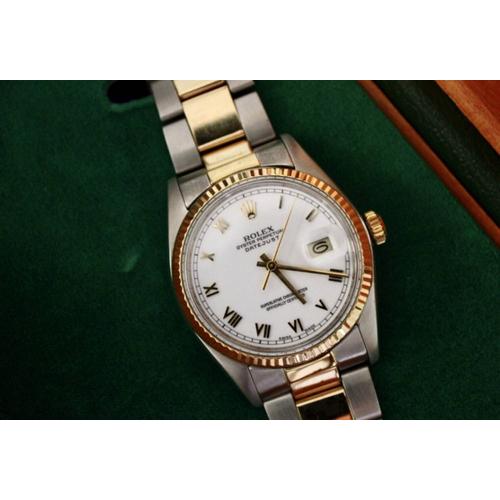 Montre Rolex Datejust 36mm 16013 White Roman Two Tone Gold Oyster Band