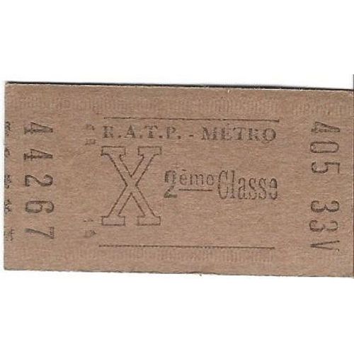 Ticket De Metro Ratp Ancien - X - 2ème Classe