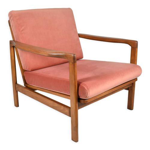 Fauteuil Scandinave Baczyk Annes 1960 Rnovation Rose Velours Teck Rose