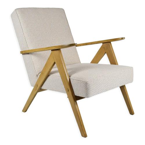 Fauteuil Var Restaur Annes 1960 Pologne Tissu Brun Beige Beige