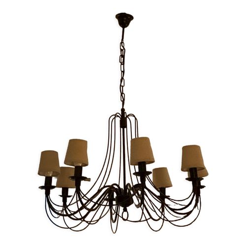 Lustre 8 Branches Avec Mini Abats Jours Marron