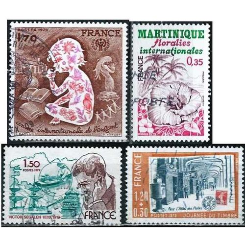 France 1979, Beaux Timbres Yvert 2028 Année De L'enfant, 2034 Victor Ségalen, 2035 La Martinique, 2037 Journée Du Timbre, Hotel Des Postes De Paris, Oblitérés, Tbe