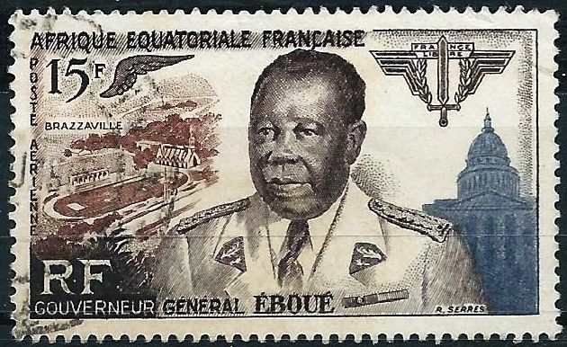 Afrique Équatoriale, Colonies Françaises 1955, Beau Timbre De Poste Aérienne Yvert 61, Gouverneur Général Éboué, Oblitéré, Tbe.