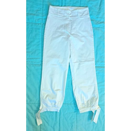 Pantalon Blanc Pantacourt Lacet Satin Soir 12 Ans Enfant Fille Xxs