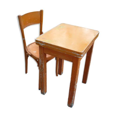 Table Avec Rallonges En Bois Et Aluminium Roc Et 1 Chaise Des Annes 50 Orange