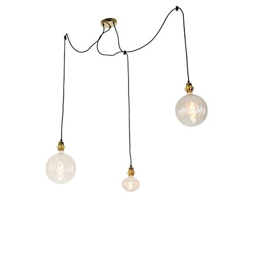 Qazqa Moderne Hanglamp Goud 3-Lichts Incl. Led Amber Dimbaar - Cava Luxe Acier Orange Rond /Oblongue / Luminaire / Lumiere / Éclairage / Intérieur E27 Max. 2 X 4 Watt