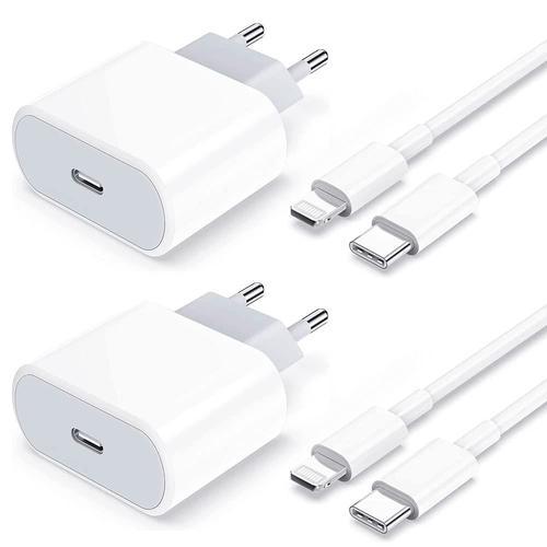 Chargeur Rapide iPhone Lot de 2 Chargeur Rapide USB C 20W et Câble USB-C  vers Lightning 2M pour iPhone 14/14 Plus/14 Pro/14 Pro  Max/13/12/SE/11/XR/XS Max/X/8 P/ iPad Pro Air Mini