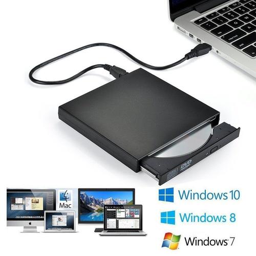 Lecteur optique externe USB 2.0 Lecteur DVD ROM Graveur CD-RW Plug and Play Noir