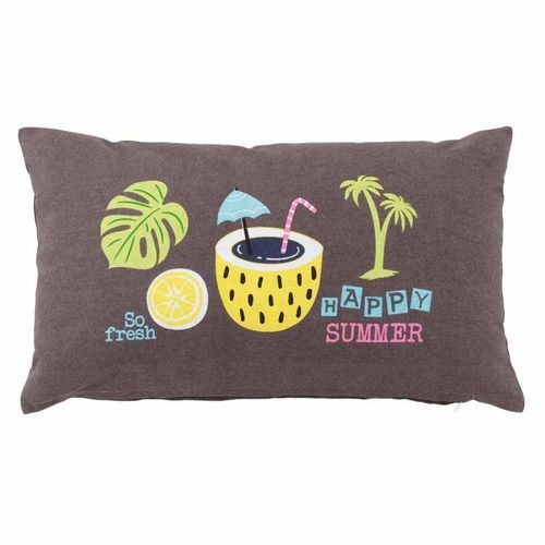 Coussin Déco "Happy Place" 30x50cm Taupe