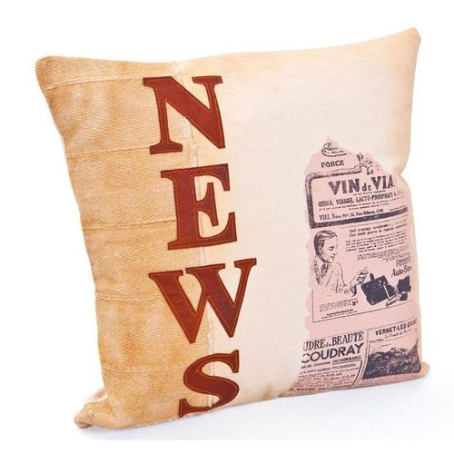 Coussin Déco Vintage "News" 45x45cm Beige