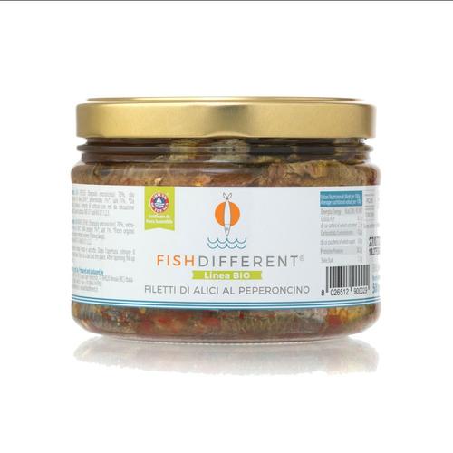 Filet D'anchois Rustique Au Piment, 500g, À L'huile D'olive Extra Vierge Et Piment De L'agriculture Biologique, Ligne Biologique, Issu De La Pêche Durable, 100% Made In Italy