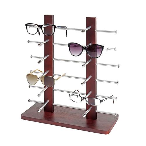 Porte-lunette Vendee, présentoir à lunette pour 12 paires de lunettes, 42x39cm   marron