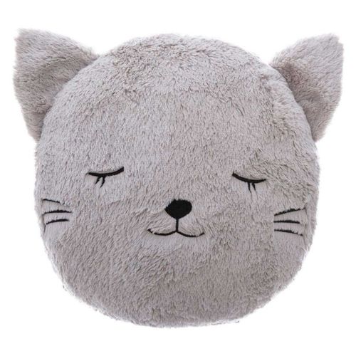 Coussin Déco Rond Enfant "Chat" 27cm Gris