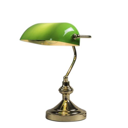 Qazqa Art Deco /Classique/Antique /Rétro Lampe De Notaire Banker Doré/Vert Verre /Acier Vert,Doré/Laiton Rond /Oblongue / Lampe De Bureau / Lampe De Chevet / Lampe De Lecture / Luminaire / Lumiere / Éclairage / Intérieur / Salon E27 Max. 1 X 60 Watt