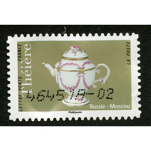 Timbre Oblitéré Théière,Russie-Moscou,Lettre Verte,France,La Poste