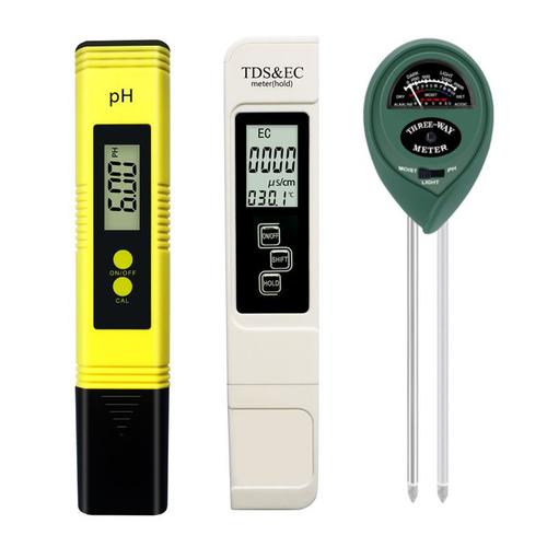 PH-mètre 3 pièces, mètre TDS PPM, testeur de PH du sol, kit numérique PH/EC,  PH-mètre numérique, TDS EC et mètre de température 3 en 1, testeur  d'humidité du sol pour la maison