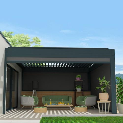 Coffre À Coulisses Pour Pergola Spinelle 4,00x2,50 M (Motorisé À Télécommande - Gris Anthracite - Gris Graphite)