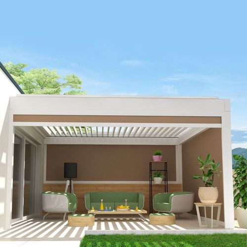 Coffre À Coulisses Pour Pergola Spinelle 3,50x2,50 M (Motorisé À Télécommande - Blanc - Taupe)