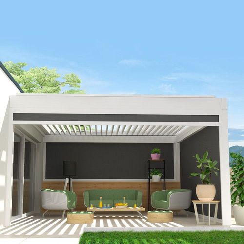 Coffre À Coulisses Pour Pergola Spinelle 3,00x2,50 M (Motorisé À Télécommande - Blanc - Gris Graphite)