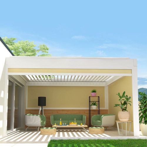 Coffre À Coulisses Pour Pergola Spinelle 2,50x2,50 M (Motorisé À Télécommande - Blanc - Écru)