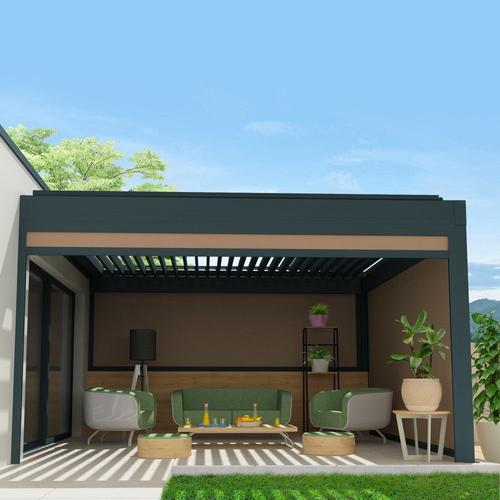 Coffre À Coulisses Pour Pergola Spinelle 4,50x2,50 M (Motorisé À Télécommande - Gris Anthracite - Taupe)