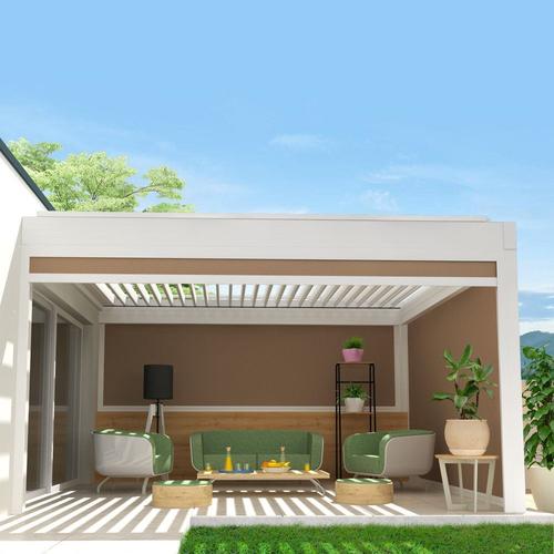 Coffre À Coulisses Pour Pergola Spinelle 4,50x2,50 M (Motorisé À Télécommande - Blanc - Taupe)