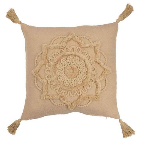 Paris Prix - Coussin Déco "Fleur Floches" 43x43cm Beige