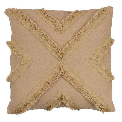 Paris Prix - Coussin Déco "Croix Franges" 43x43cm Beige