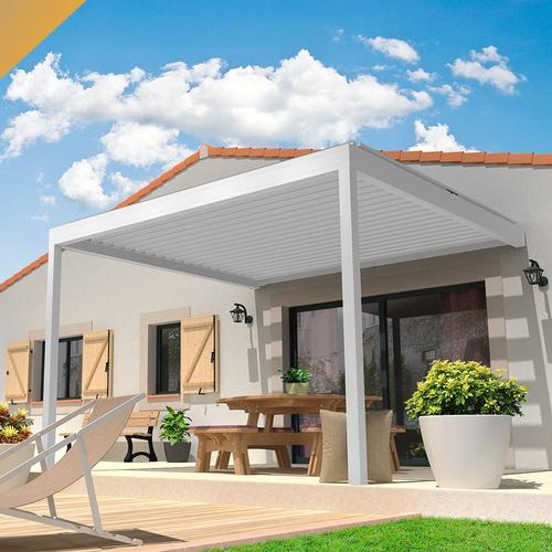 Pergola Bioclimatique Lolite 4,00x4,613 M Verin À Télécommande (Blanc)