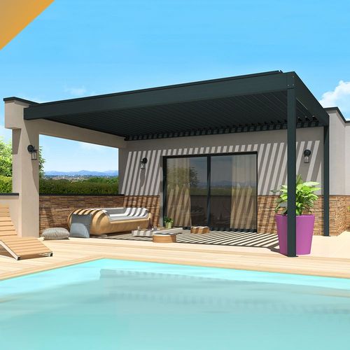 Pergola Bioclimatique Spinelle 4,50x4,987 M Verins À Télécommande (Gris Anthracite)