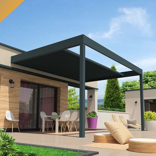 Pergola Rétractable Hylia 5,00x5,213 M Motorisé À Télécommande (Gris Anthracite)