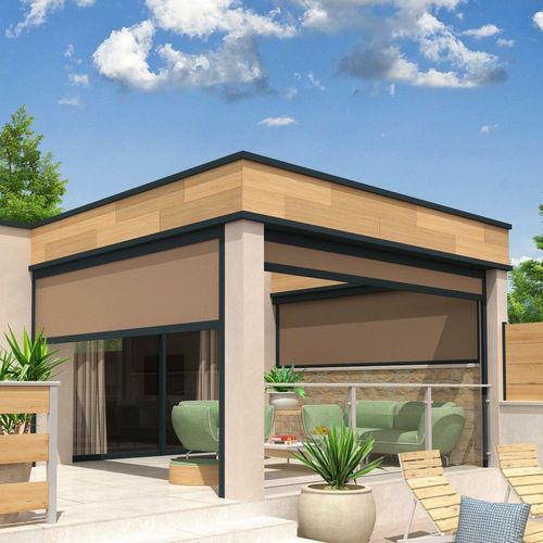 Coffre À Coulisses Pour Pergola Lolite 3,50x2,50 M (Motorisé À Télécommande - Gris Anthracite - Taupe)