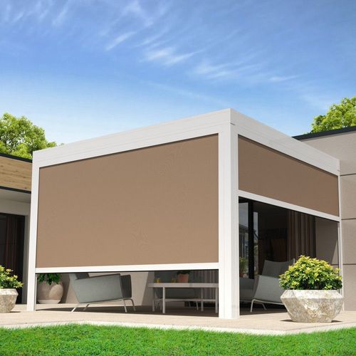 Coffre À Coulisses Pour Pergola Lolite 3,00x2,50 M (Motorisé À Télécommande - Blanc - Taupe)