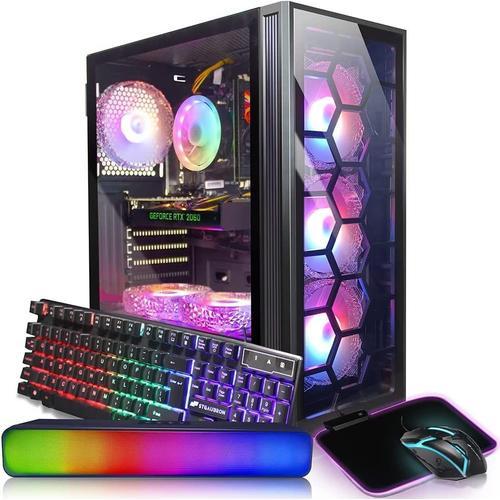 STGAubron Gaming Desktop PC Computer,Intel Core I7 3.4 GHz up to 3.9 GHz,16G RAM,512G SSD,GeForce RTX 2060 6G GDDR6,WiFi,BT 5.0,RGB Fanx6,RGB Keyboard&Mouse,RGB Mouse Pad,RGB BT Sound Bar,W10P64