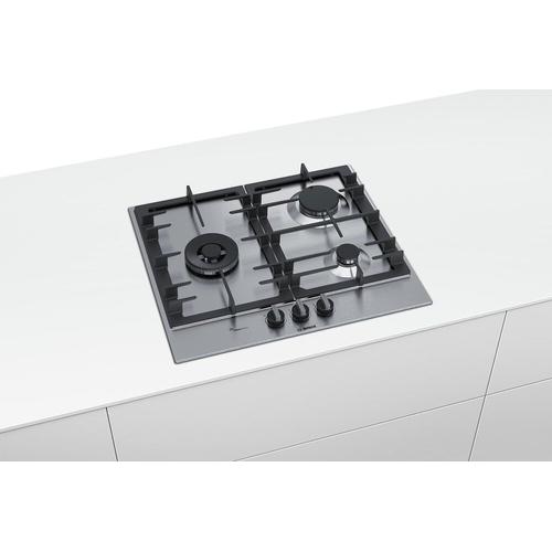 Bosch Serie 6 PCC6A5B90 - Table de cuisson au gaz - 3 plaques de cuisson - Niche - largeur : 56 cm - profondeur : 48 cm - acier inoxydable - acier inoxydable