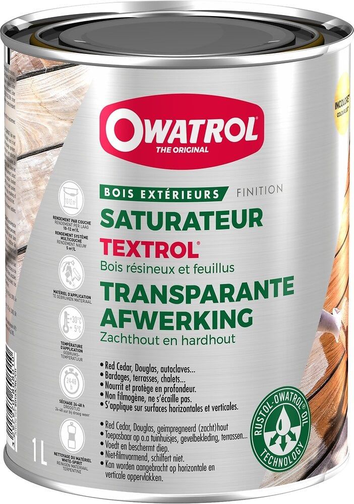 OWATROL TEXTROL Saturateur Bois Extérieur à Base d'Huiles Naturelles Végétales pour Mobiliers de Jardin Bardages Bois Extérieur Chên