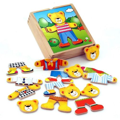 Viga - Puzzle D'encastrement Pour Bébé "L'ourson Et Ses Vêtements" - A Partir De 18 Mois