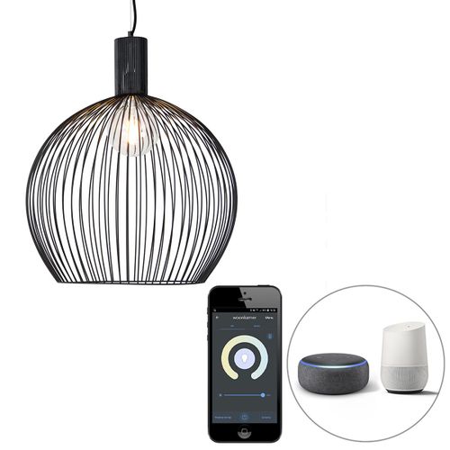 Qazqa Moderne Smart Ronde Hanglamp Zwart 50 Cm Incl. Wifi G95 - Dos Acier Noir Oblongue / Luminaire / Lumiere / Éclairage / Intérieur / Salon / Cuisine E27 Max. 1 X 7.5 Watt